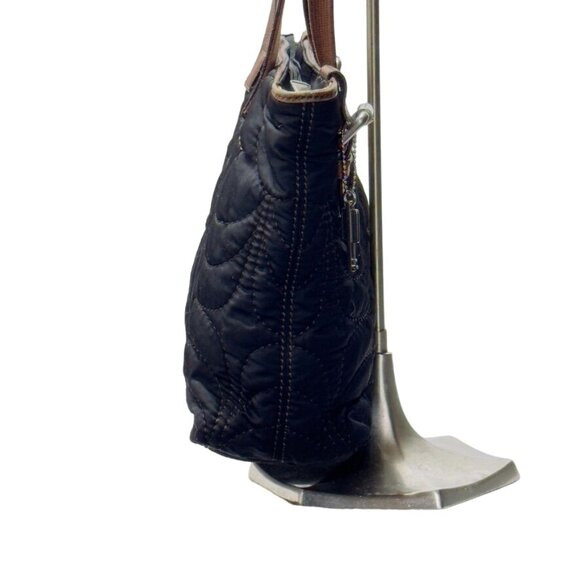 FOSSIL Women's Key-Per Quilted Black Tote Bag Leather Trim & Polka Dot Lining - Picture 4 of 14